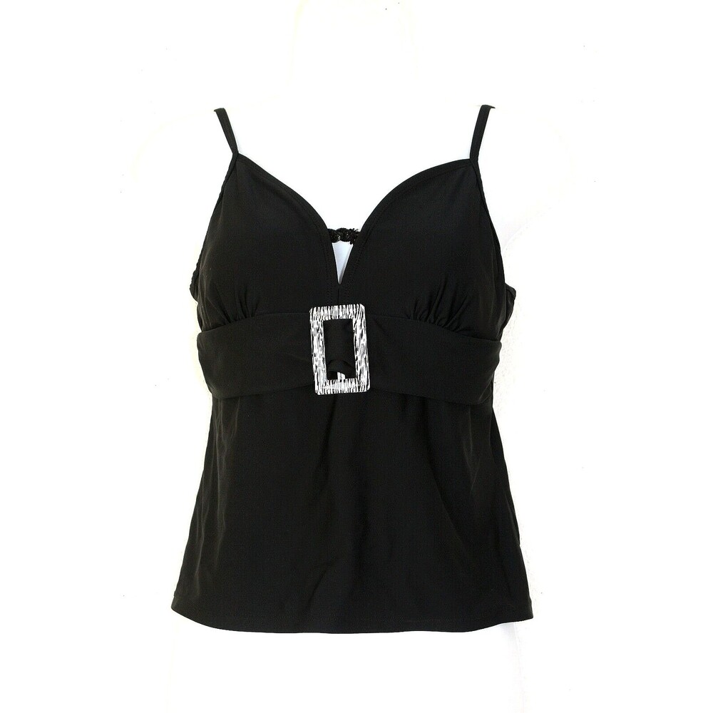 FRENCH RIVIERA By CHRISTINA Tankini Swimsuit Top Sz 12 Black Gathered Buckle #03